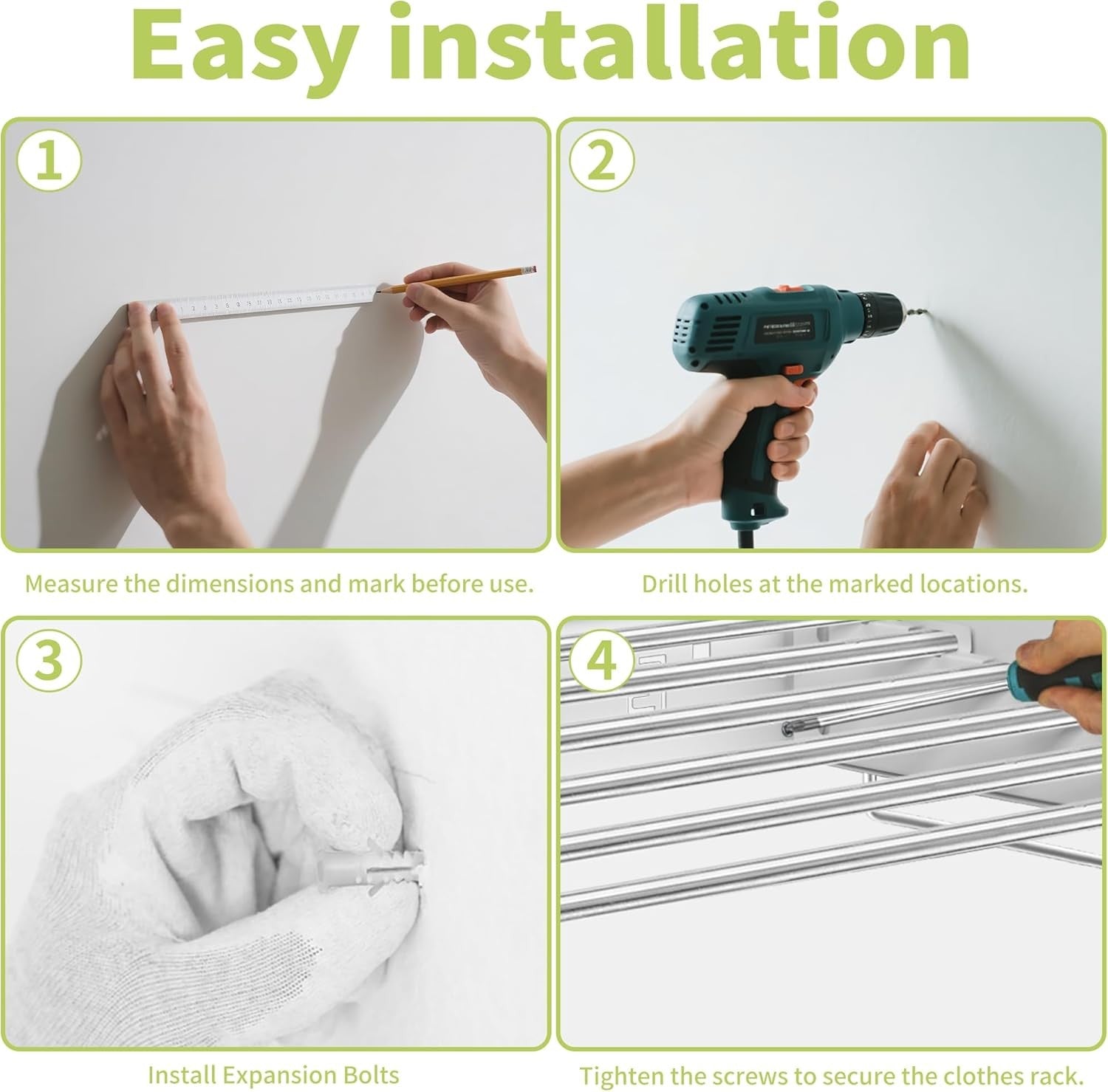 Wall Mounted Retractable Clothes Airer Folding Drying Rack Space Saving