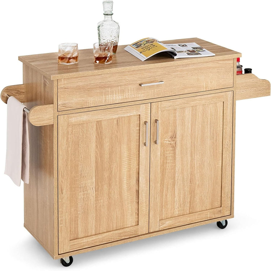 Large Kitchen Island Trolley Drawer Cabinet 116cm Natural