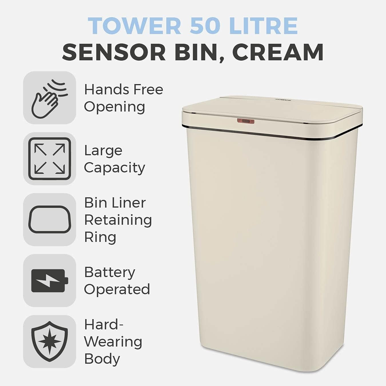 50L Automatic Sensor Kitchen Bin Touchless Motion Waste Cream