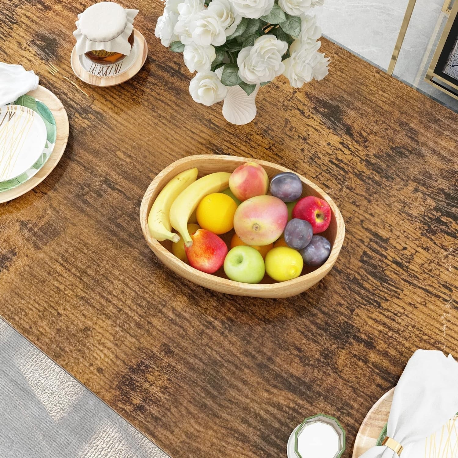 Rustic Brown 5-Piece Counter Height Dining Table Set with 4 Stools Space Saving