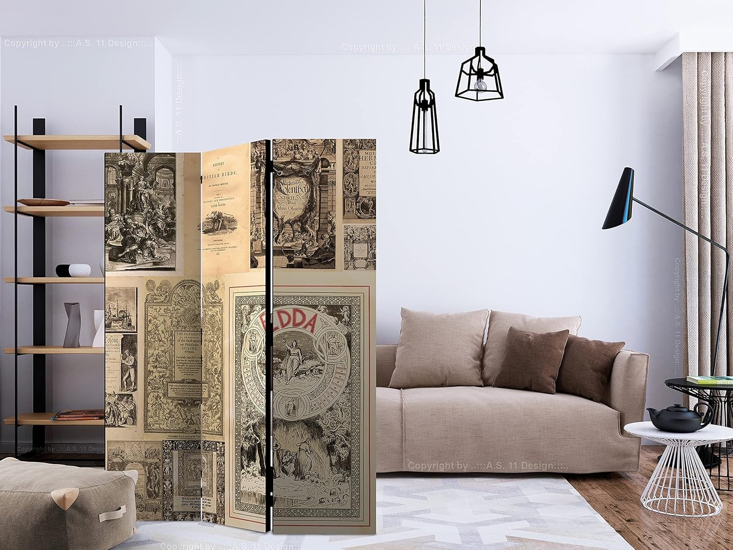Retro Vintage Print Folding Room Divider – Double-Sided Acoustic Foam Screen