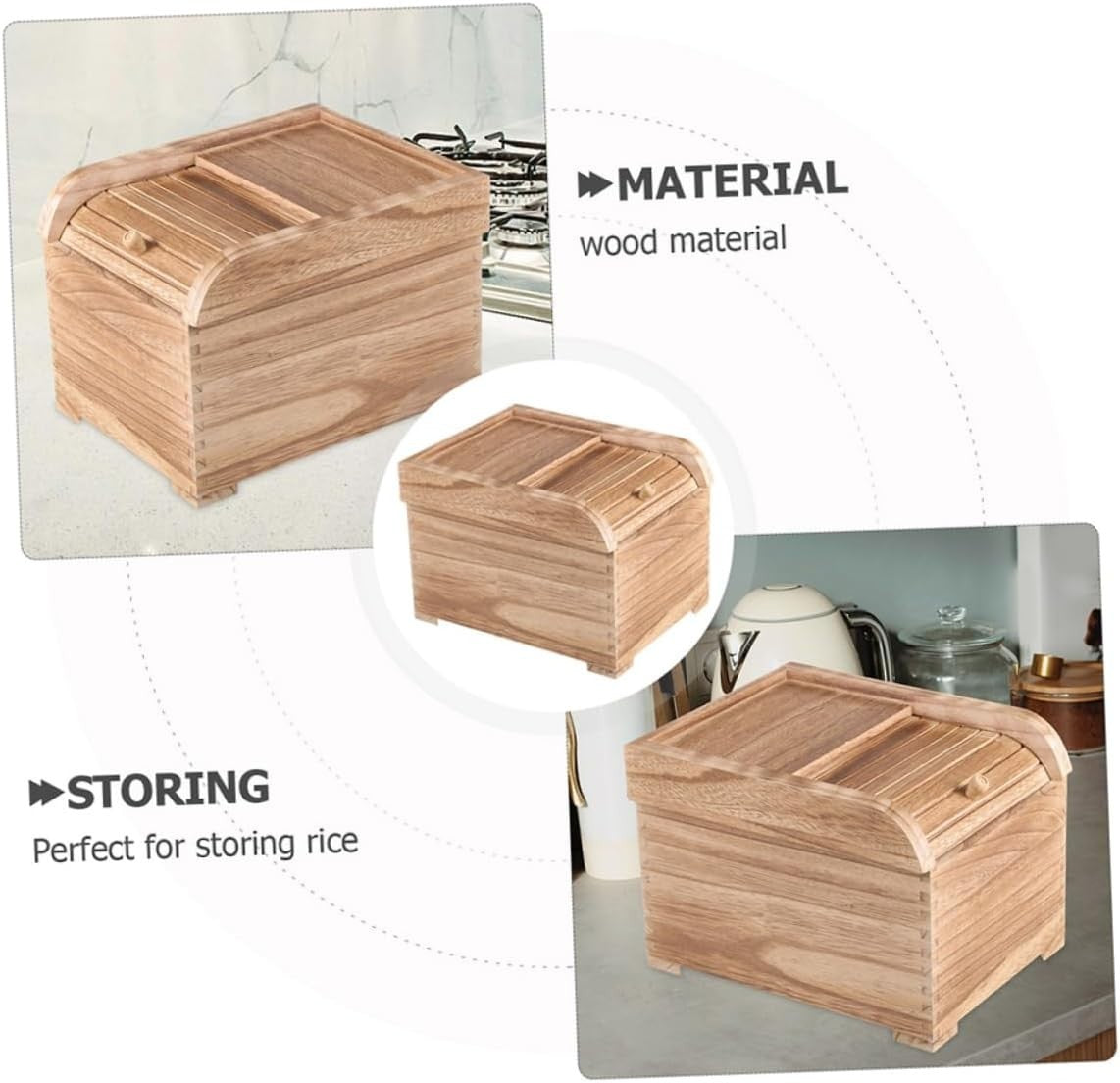 10kg Solid Wood Rice Storage Container Airtight Grain Bucket Sealed Lid
