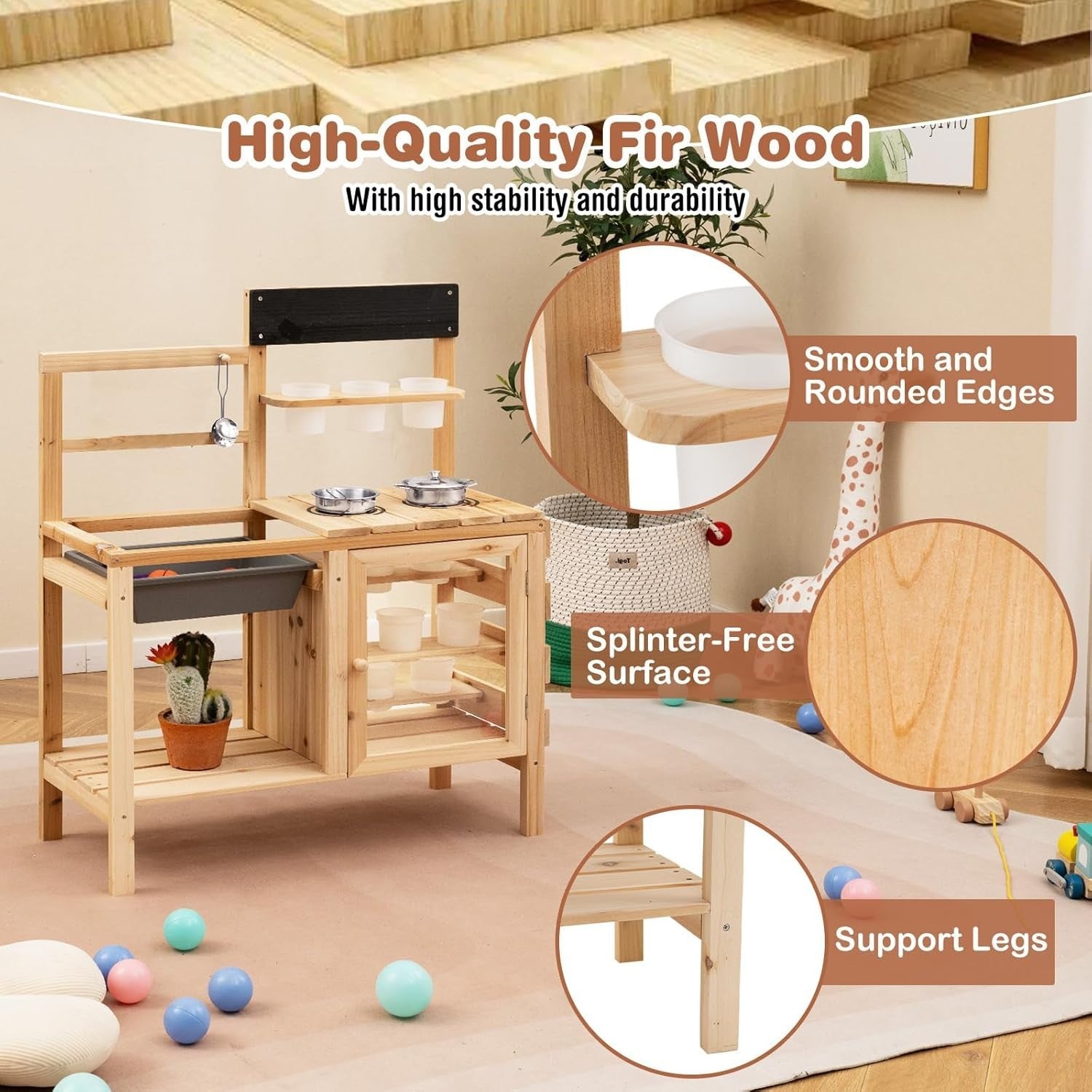 Kids Mud Kitchen Outdoor Wooden Play Kitchen Sink Gardening Toy Set