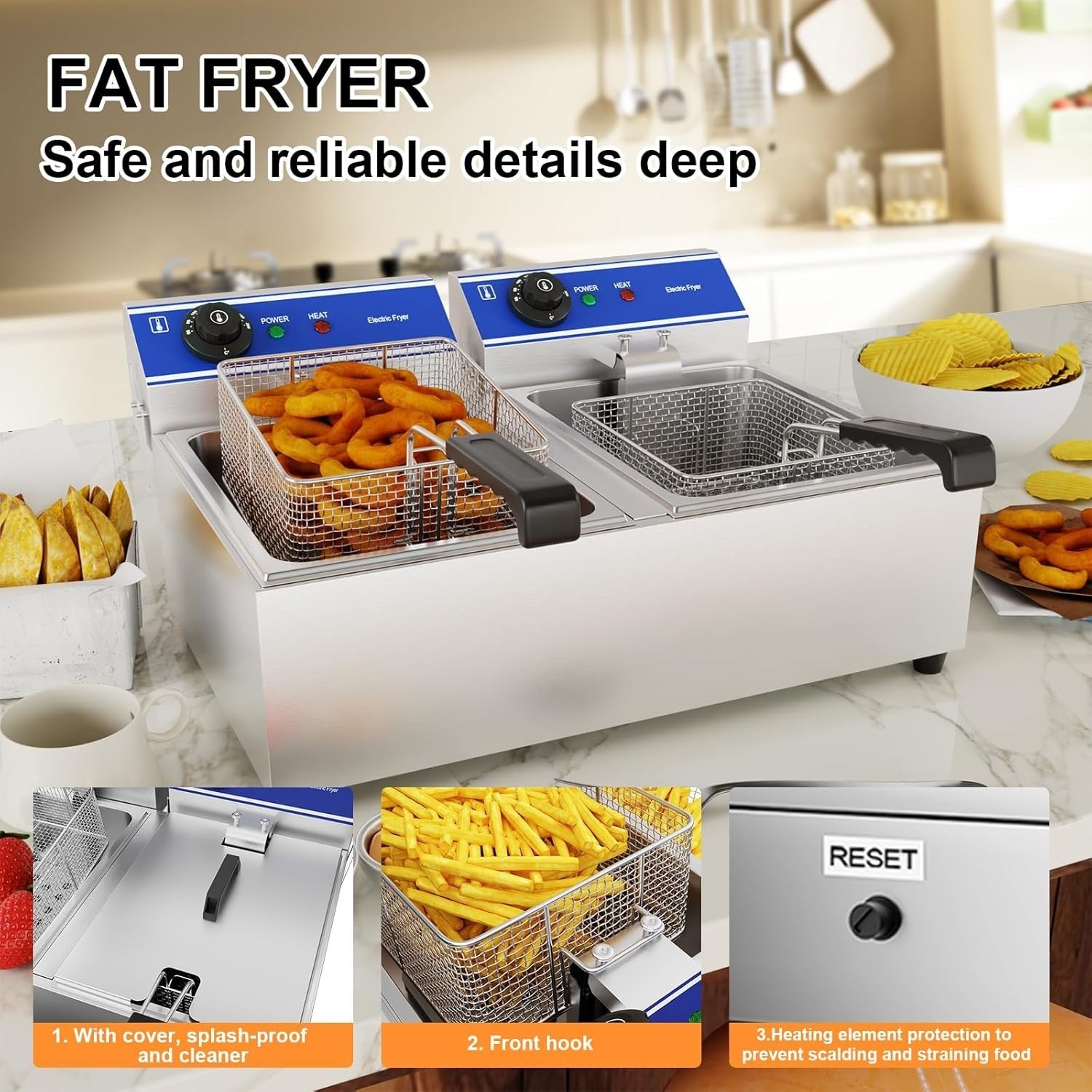 Double Tank Electric Chip Fryer 6L+6L Stainless Steel UK Plug