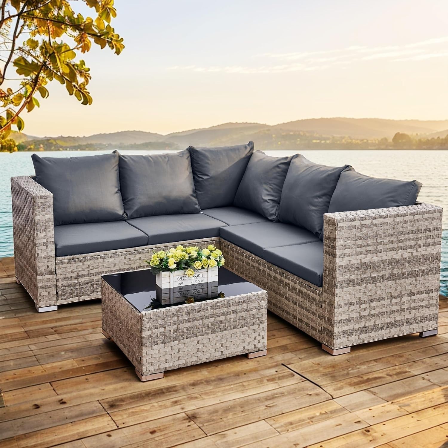 5-Seater Rattan Garden Sofa Set with Glass Table - Durable Outdoor Patio