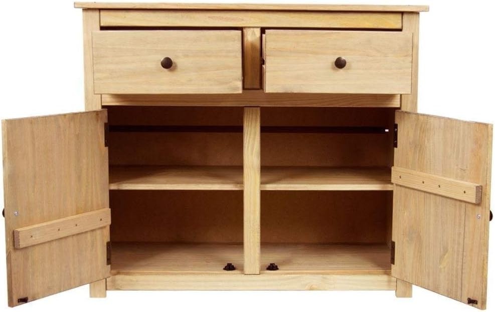 Solid Pine Sideboard Storage Cabinet 2 Doors 2 Drawers Rustic Living Room