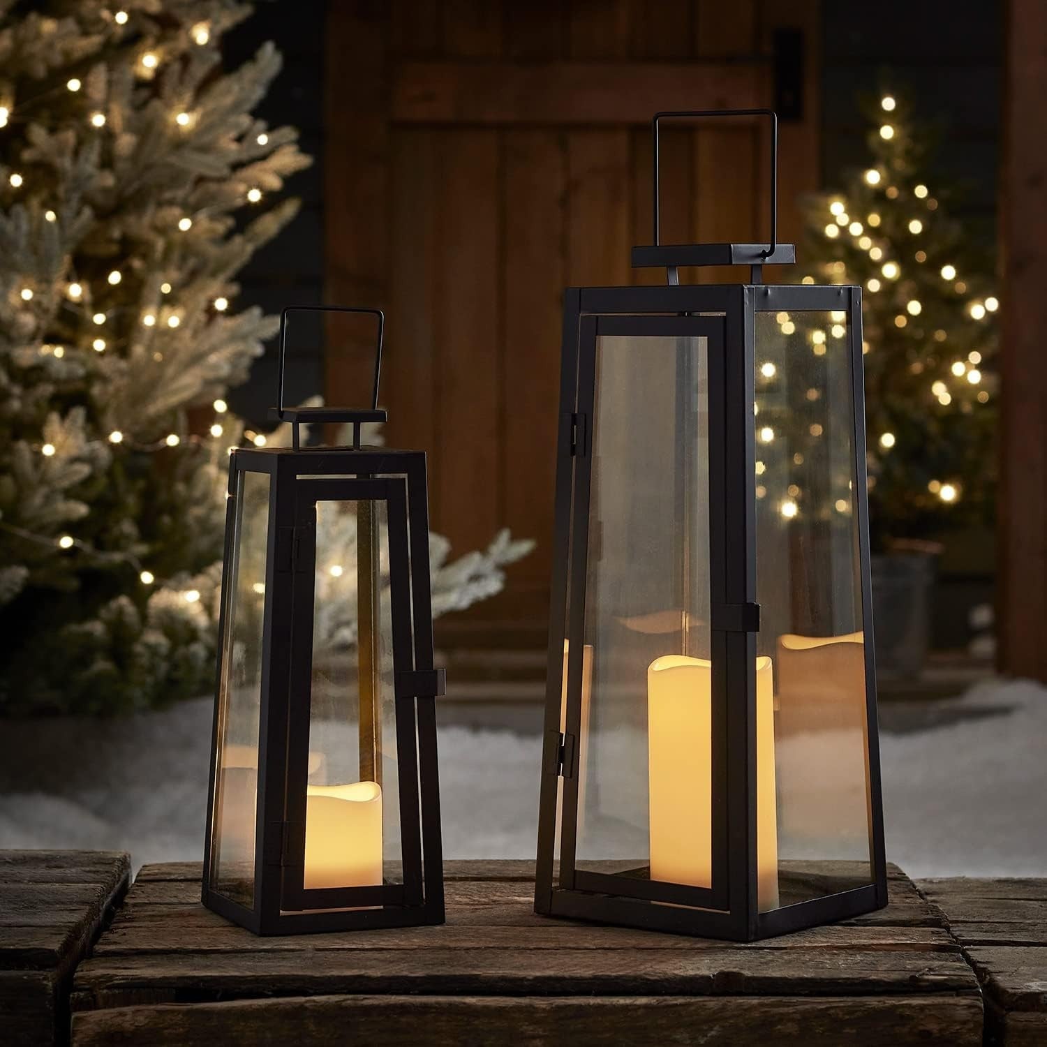 2 Pack Solar Candle Lanterns Outdoor Waterproof Black