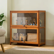 Glass Display Cabinet with Shelves, Lockable Wood Unit for Collectibles