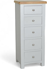 Slim Grey Chest of Drawers 5 Deep Drawers Tallboy Bedroom Storage 116cm