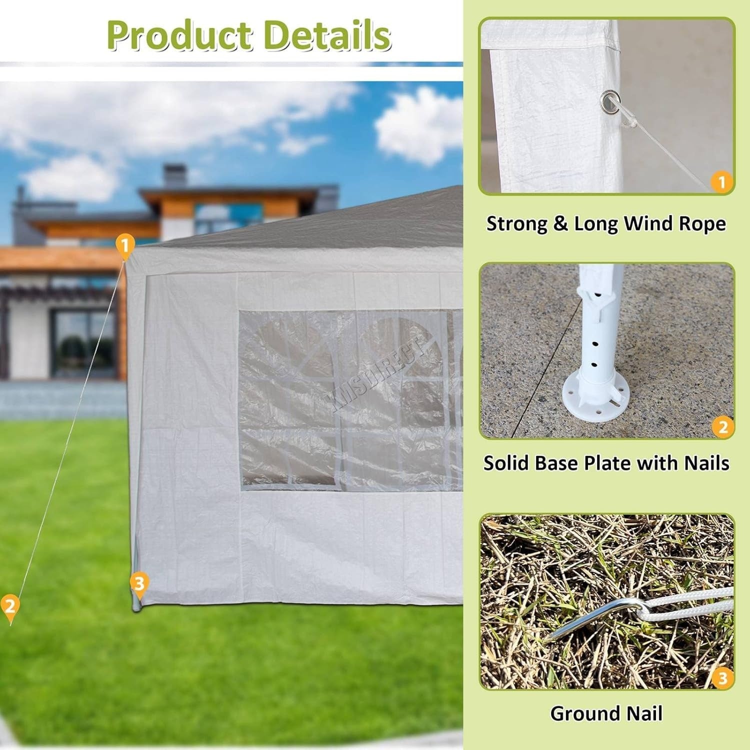 3x6M Steel Frame Gazebo With 6 Sidewalls Waterproof Garden Party Tent White