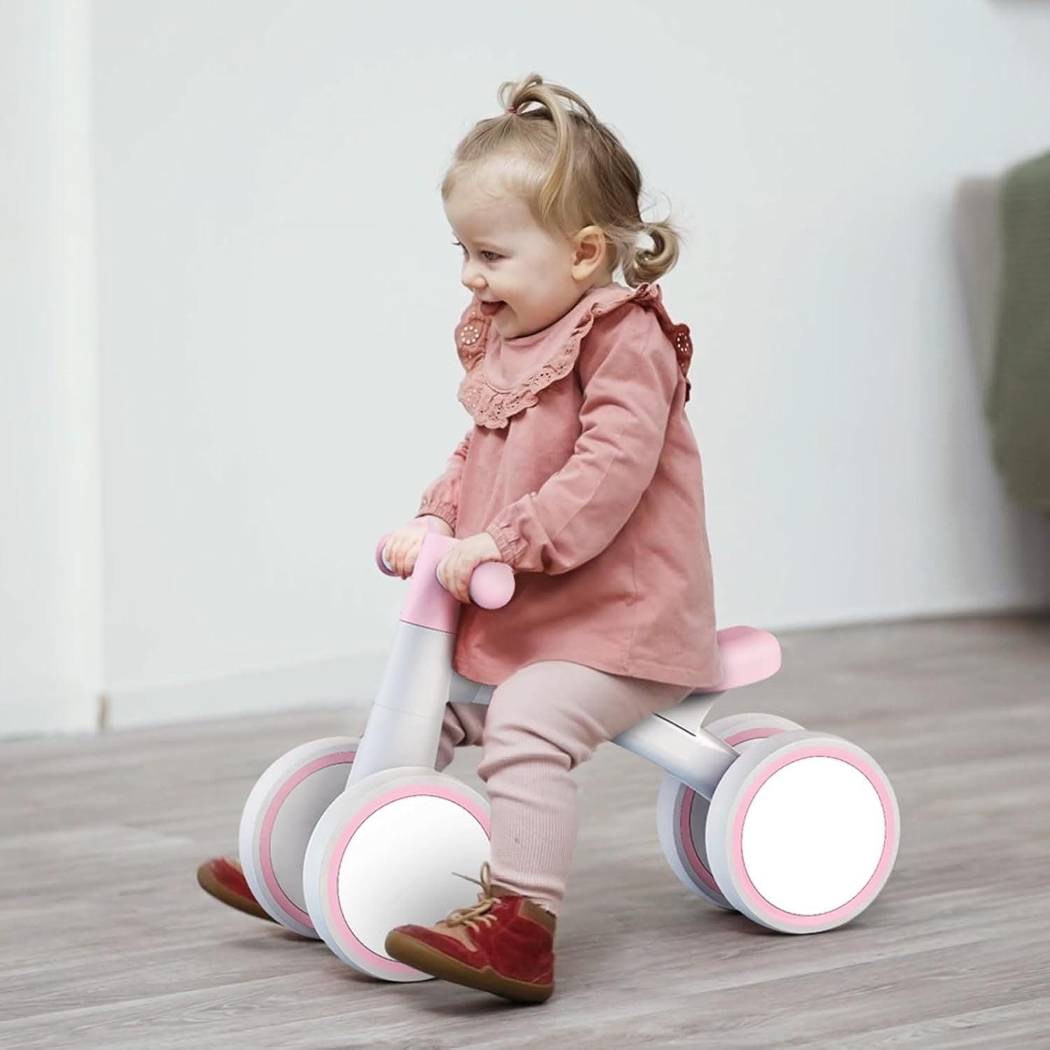 Baby Balance Bike 4 Wheel Toddler First Ride On Toy 12-24 Months Pink