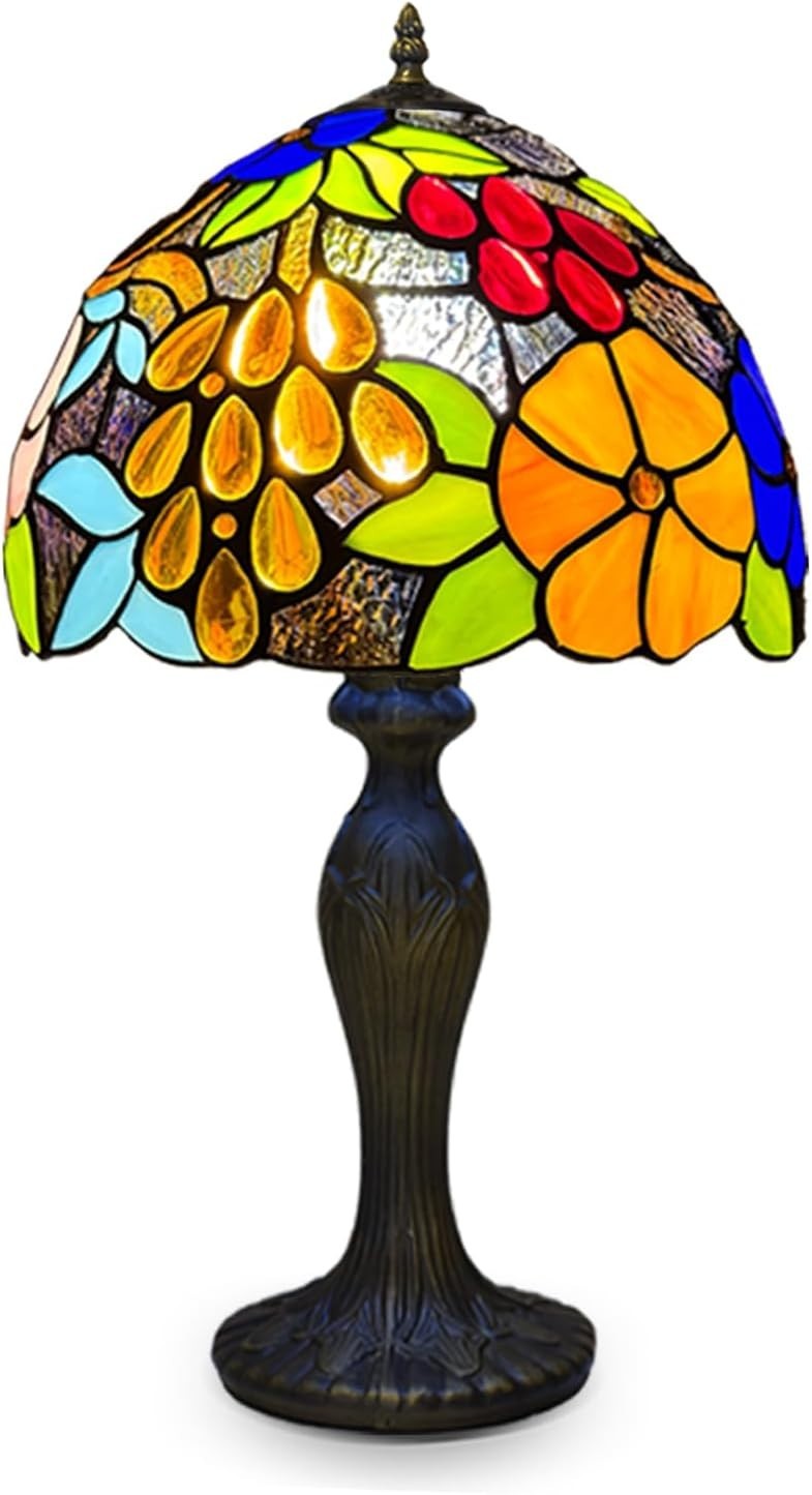 Tiffany Style Table Lamp Floral Stained Glass Antique Look 42cm E27