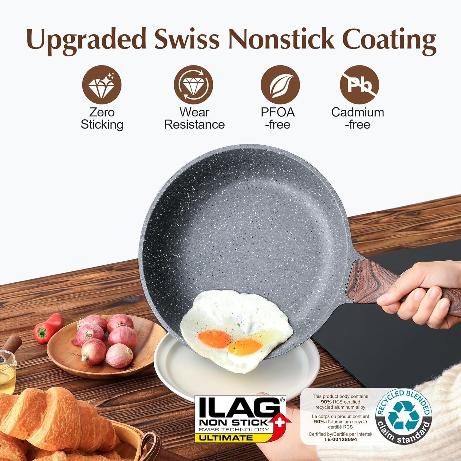 24cm Grey Non stick Frying Pan Granite Coating Skillet Cookware Induction Safe
