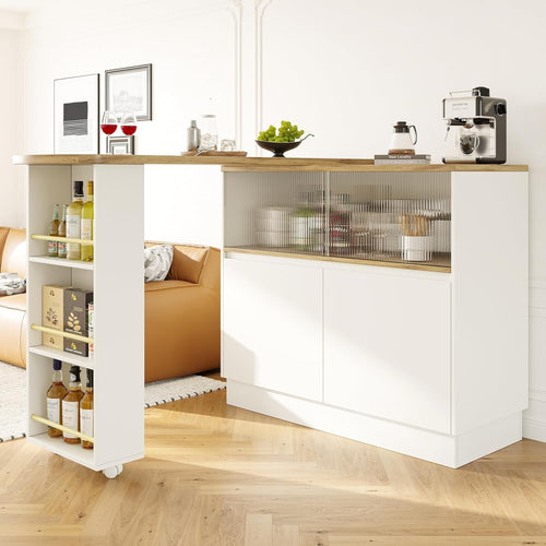 360° Swivel Bar Table w/ Shelves Glass Door White Modern Storage Unit Furniture
