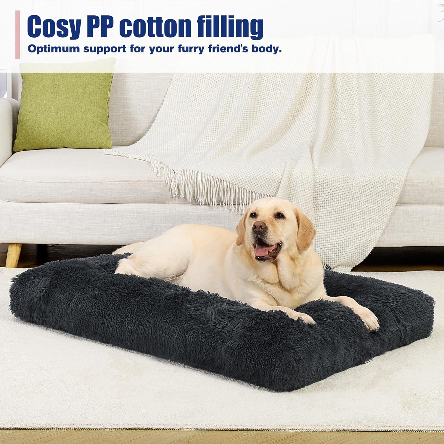 XL Fluffy Calming Dog Bed Washable Crate Mattress 105x70cm
