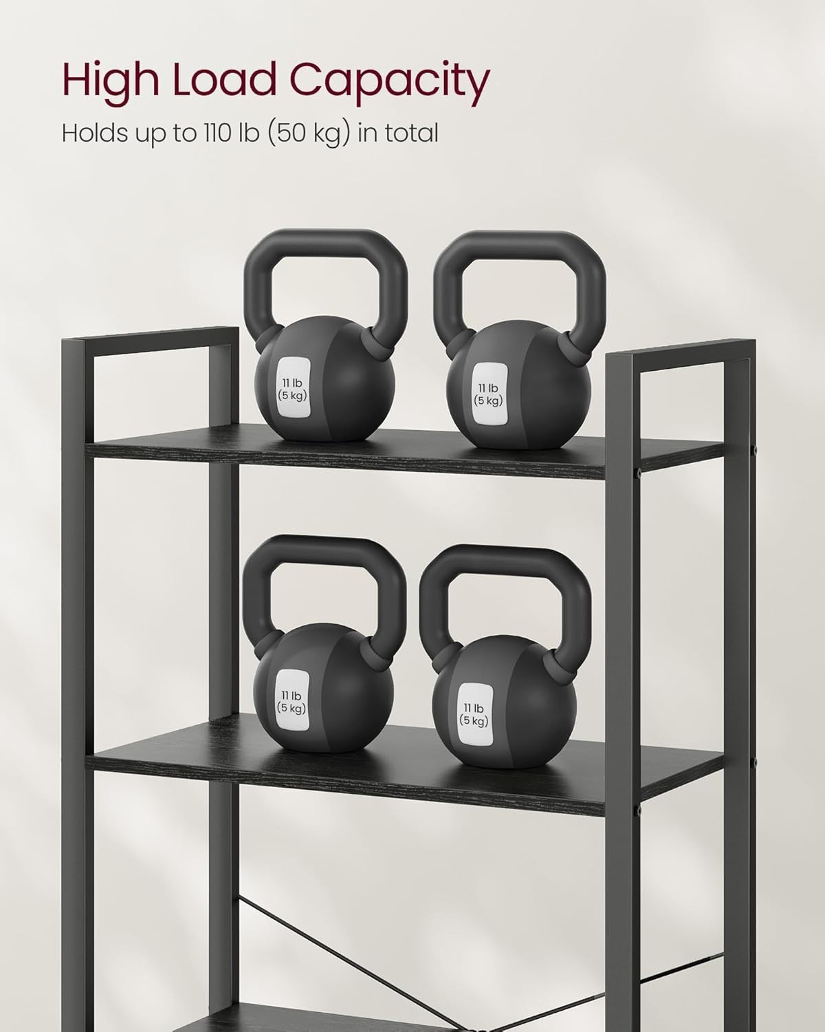 5-Tier Industrial Black Bookcase – Wide Storage Shelf for Home & Office