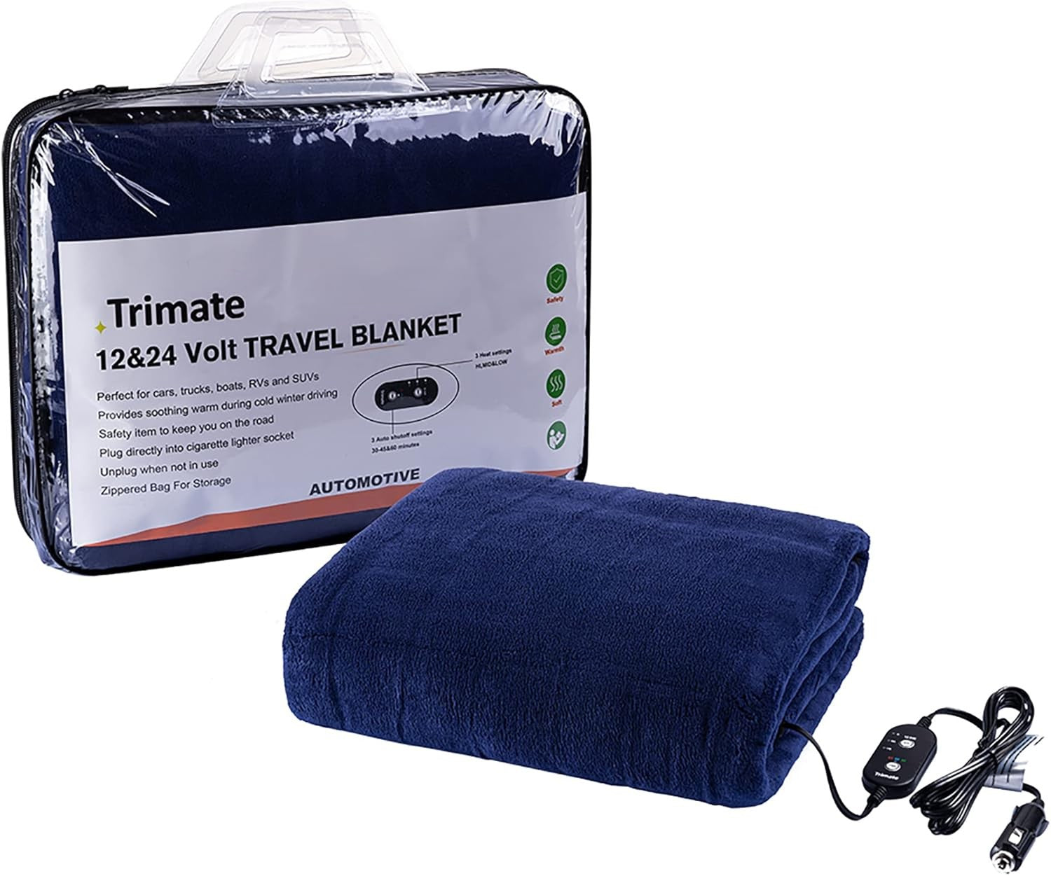 Electric Car Heated Blanket 12V 24V Plush Throw 3 Heat Auto Off Washable