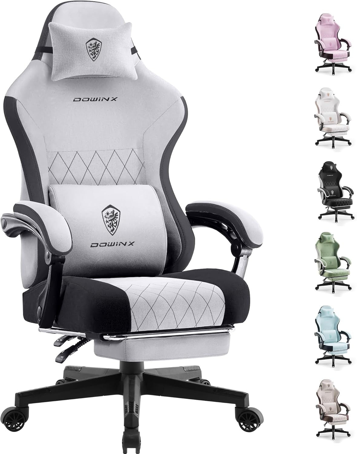Gaming Chair w/ Footrest Massage Lumbar Pocket Spring Grey