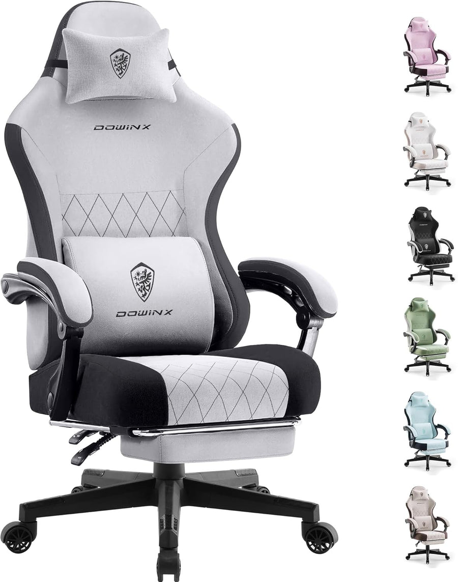 Gaming Chair w/ Footrest Massage Lumbar Pocket Spring Grey