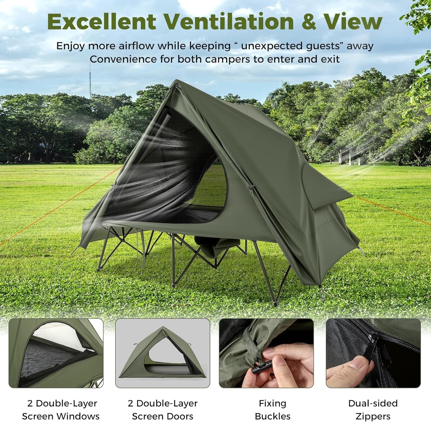 2 Person Elevated Camping Tent Waterproof Foldable Bed