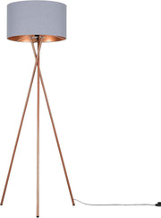 Copper Tripod Floor Lamp Modern Metal Standing Light Grey Fabric Shade