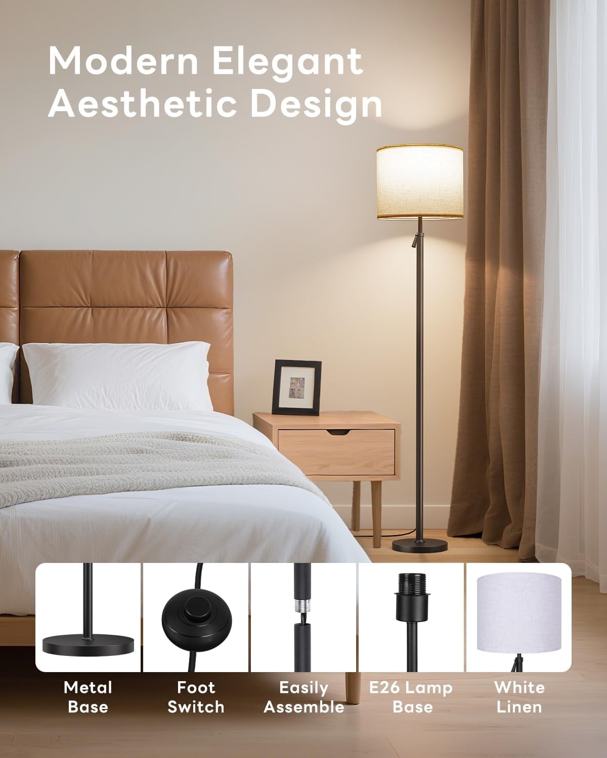 Adjustable LED Floor Lamp RGB Colour Changing Dimmable Remote Tall Reading Light