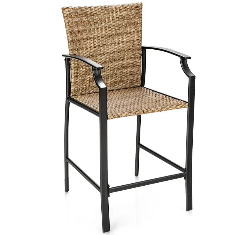 4x Outdoor Rattan Bar Stools with Cushions High Backrest Garden Patio