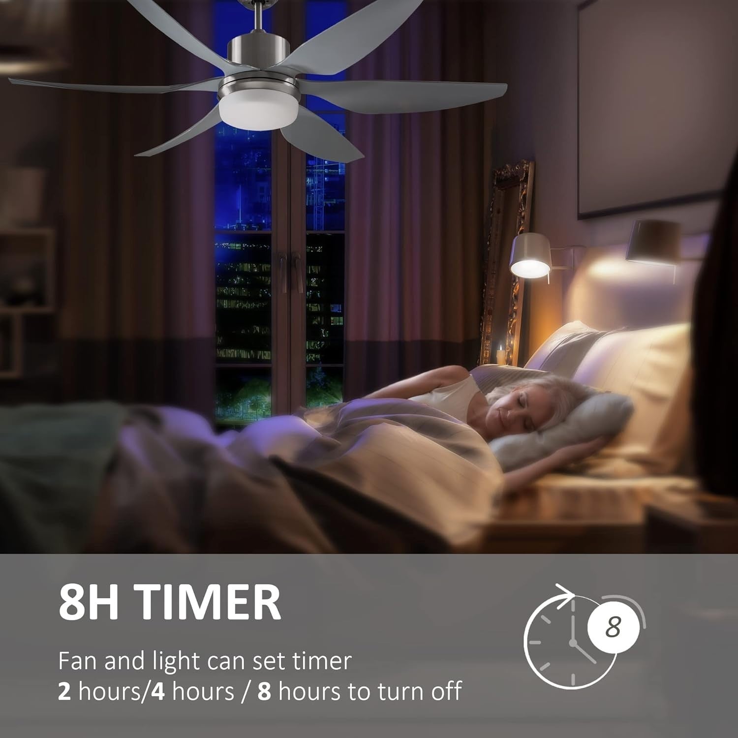 Reversible Ceiling Fan with LED Light, 6 Blades, Remote, Timer