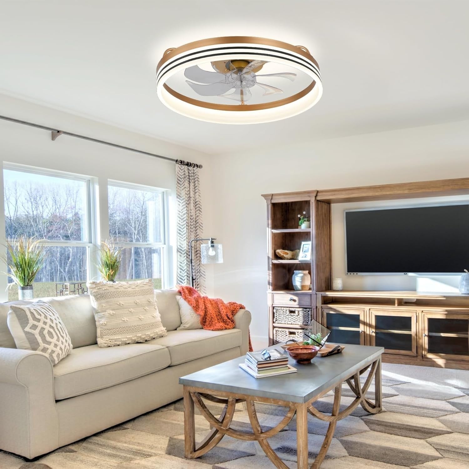 19.7"" Low Profile Ceiling Fan with Light, 6 Speeds, Dimmable, Remote