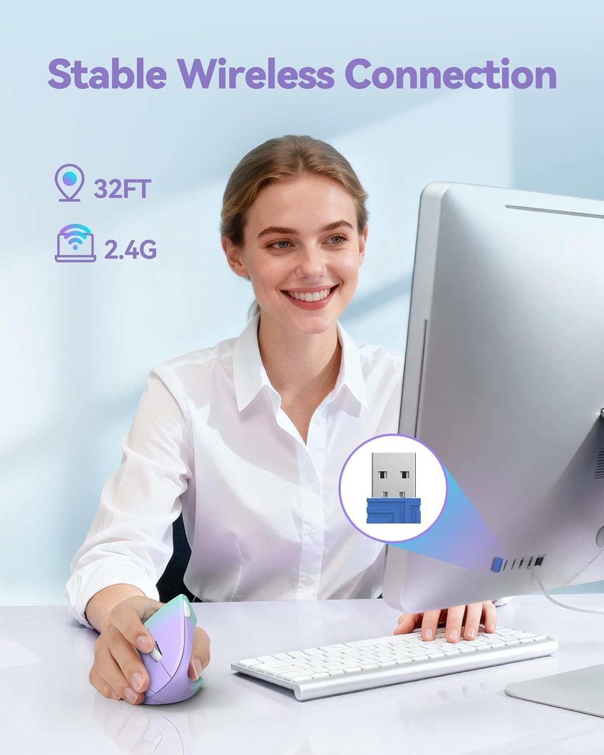 Vertical Ergonomic Wireless Mouse 4800DPI Silent 6 Button USB PC