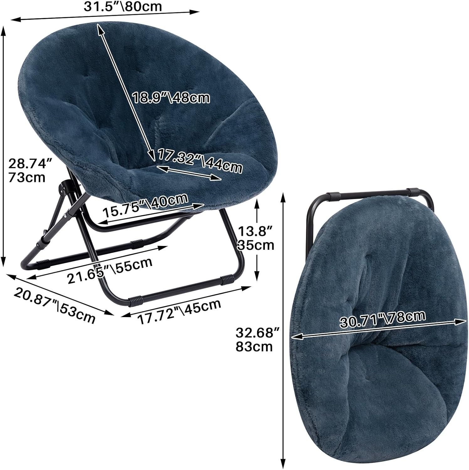 Foldable Plush Saucer Chair – Comfy Moon Armchair for Living Room & Bedroom