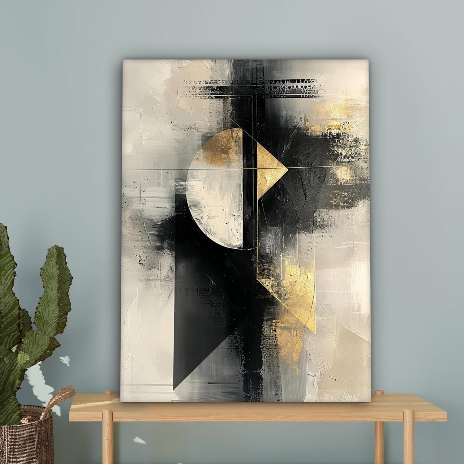 Large Framed Canvas Wall Art 50x70cm Gold Black Luxury Abstract