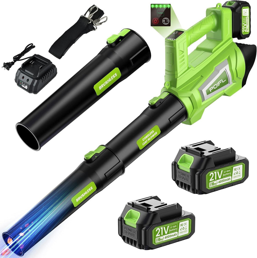 Cordless Leaf Blower 21V Dual Battery Brushless 6 Speed 245km/h Turbo