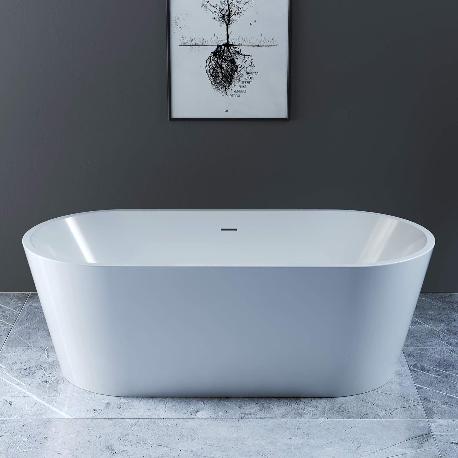 1700x800mm Round Freestanding Acrylic Bath White Luxury Soaking Tub