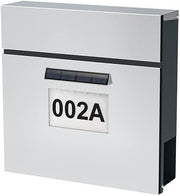 Wall Mounted Stainless Steel Mailbox with Solar LED, Lock, A4 Slot, Weatherproof