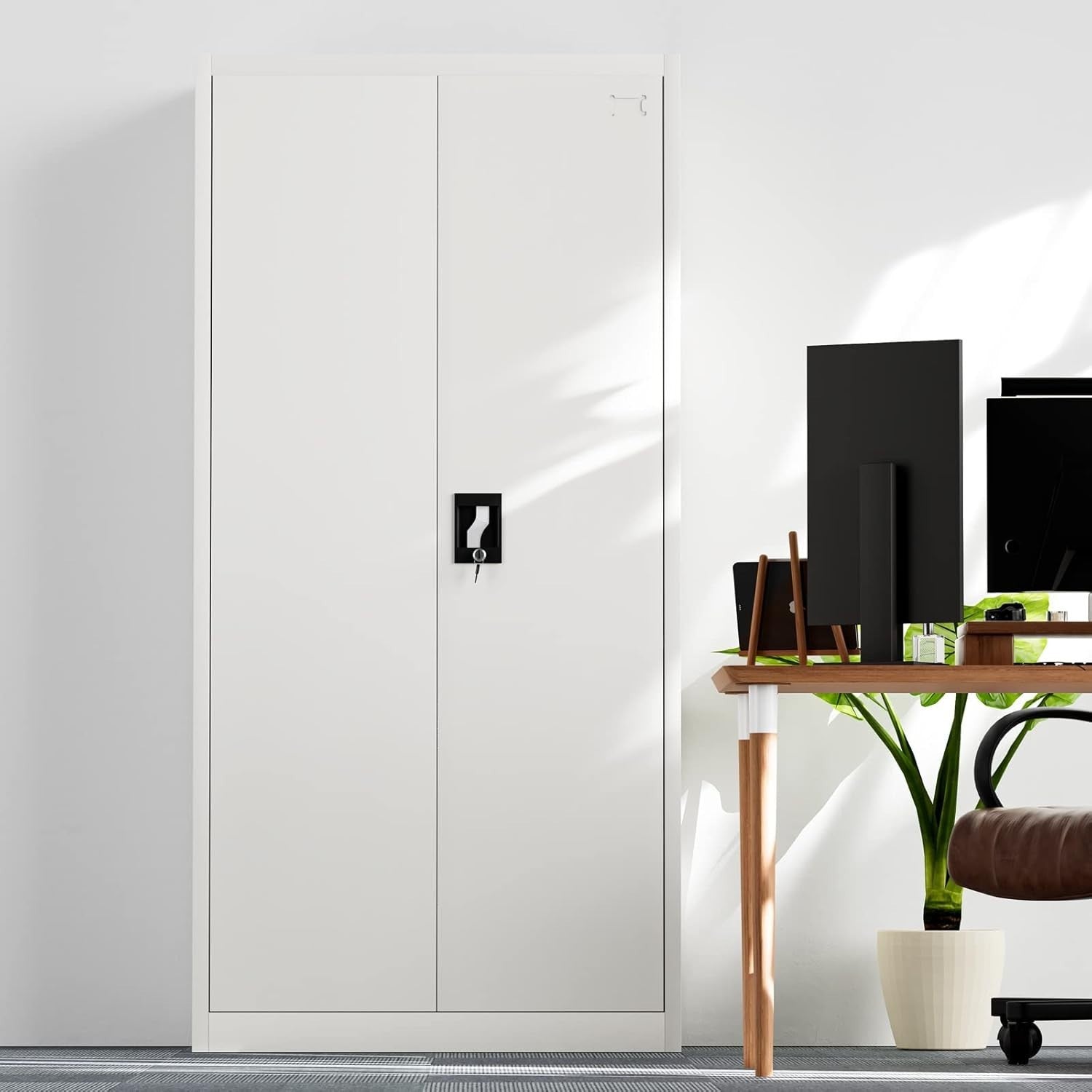 Lockable Metal Storage Cupboard 5 Shelves Adjustable Heavy Duty Office
