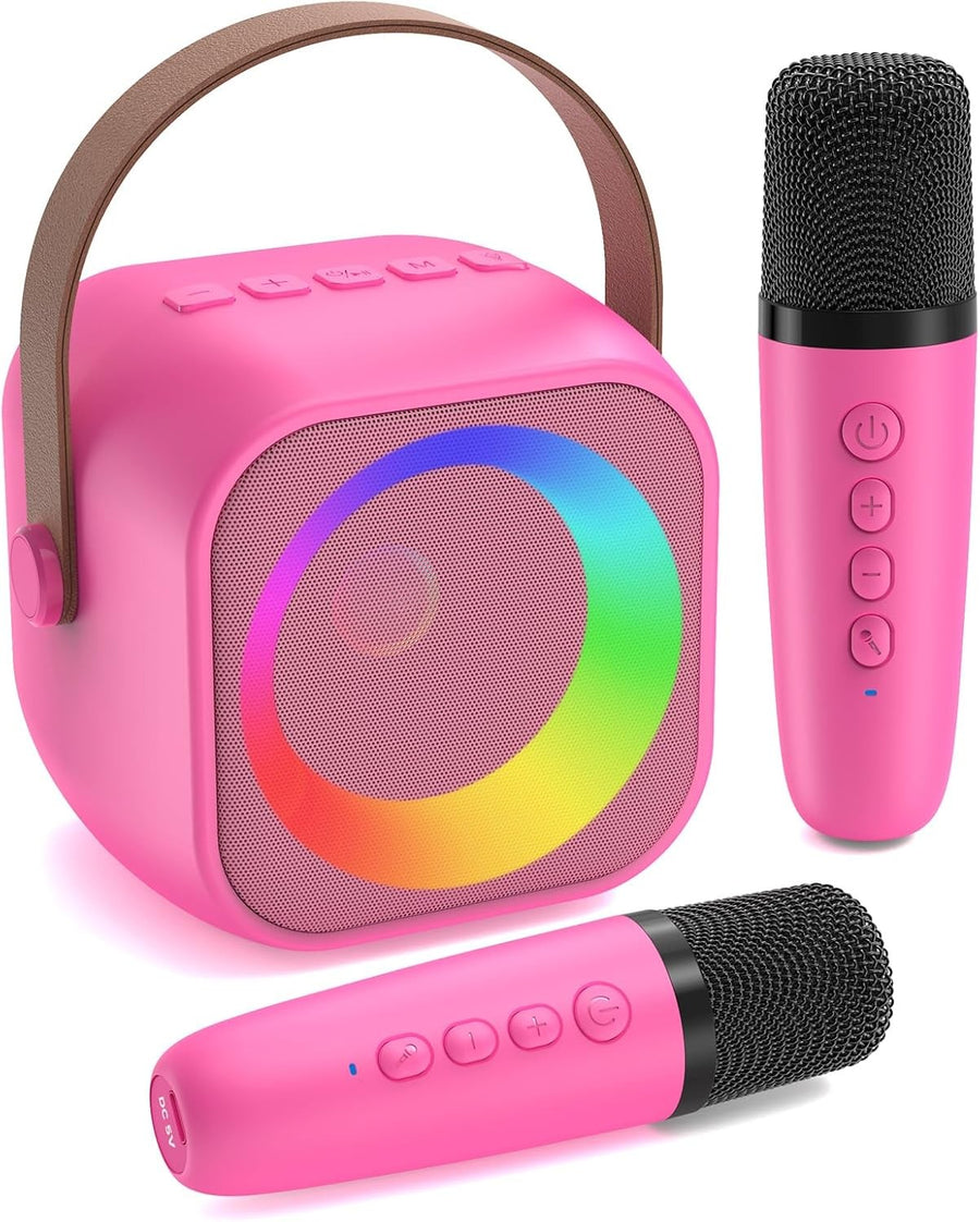 Girls Karaoke Speaker Set 2 Mics LED Party Music Player Gift