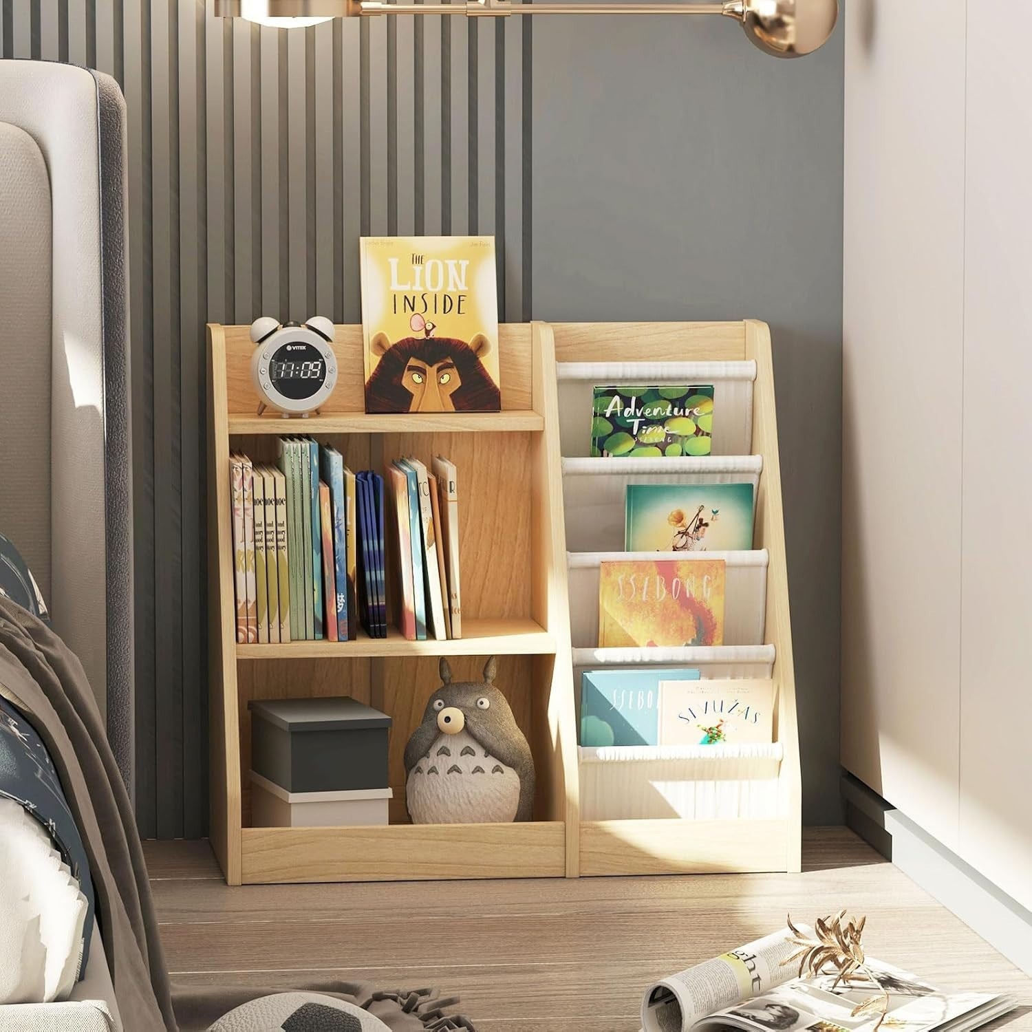 Kids Wooden Bookshelf Toy Storage Rack Montessori Organizer for Nursery Room