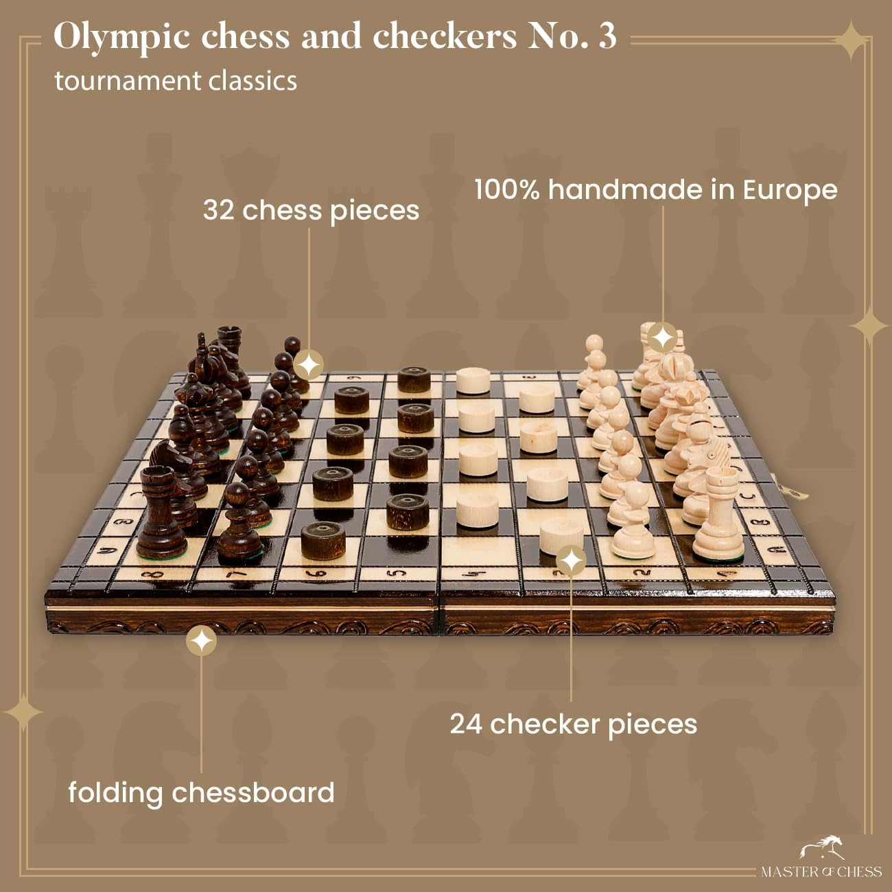 2in1 Wooden Chess & Checkers Set 35cm | Foldable Board | Luxury Handcrafted