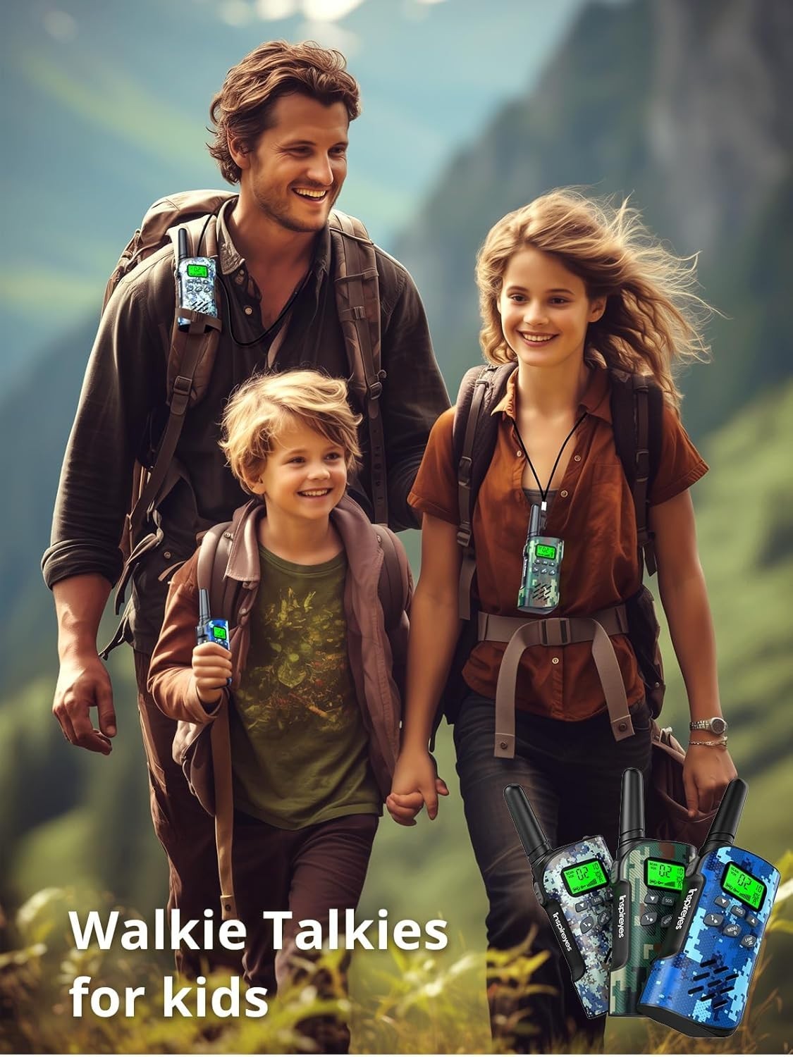 Kids Rechargeable Walkie Talkies 3 Pack 22CH Long Range Compass VOX