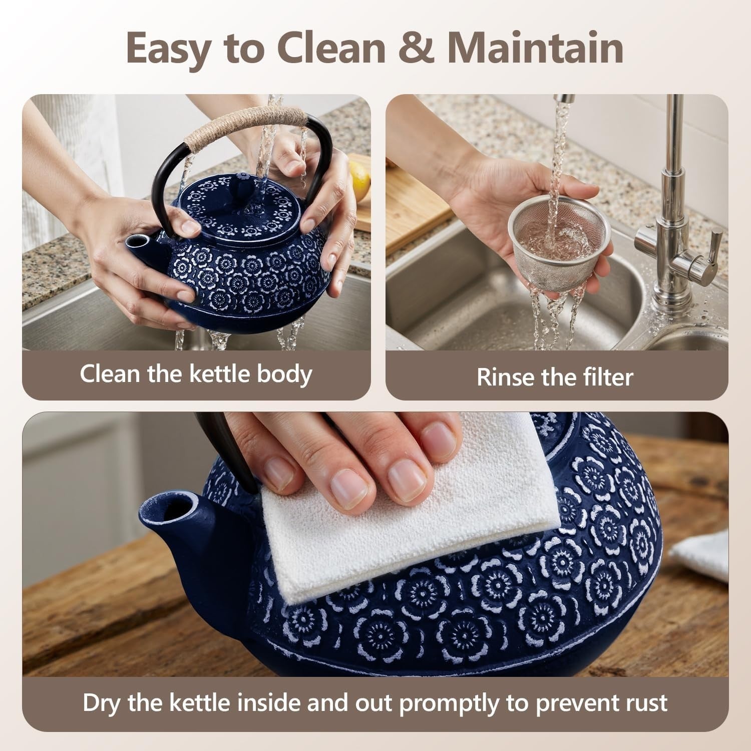 Cast Iron Teapot 900ml Japanese Tetsubin Tea Kettle w Infuser Blue