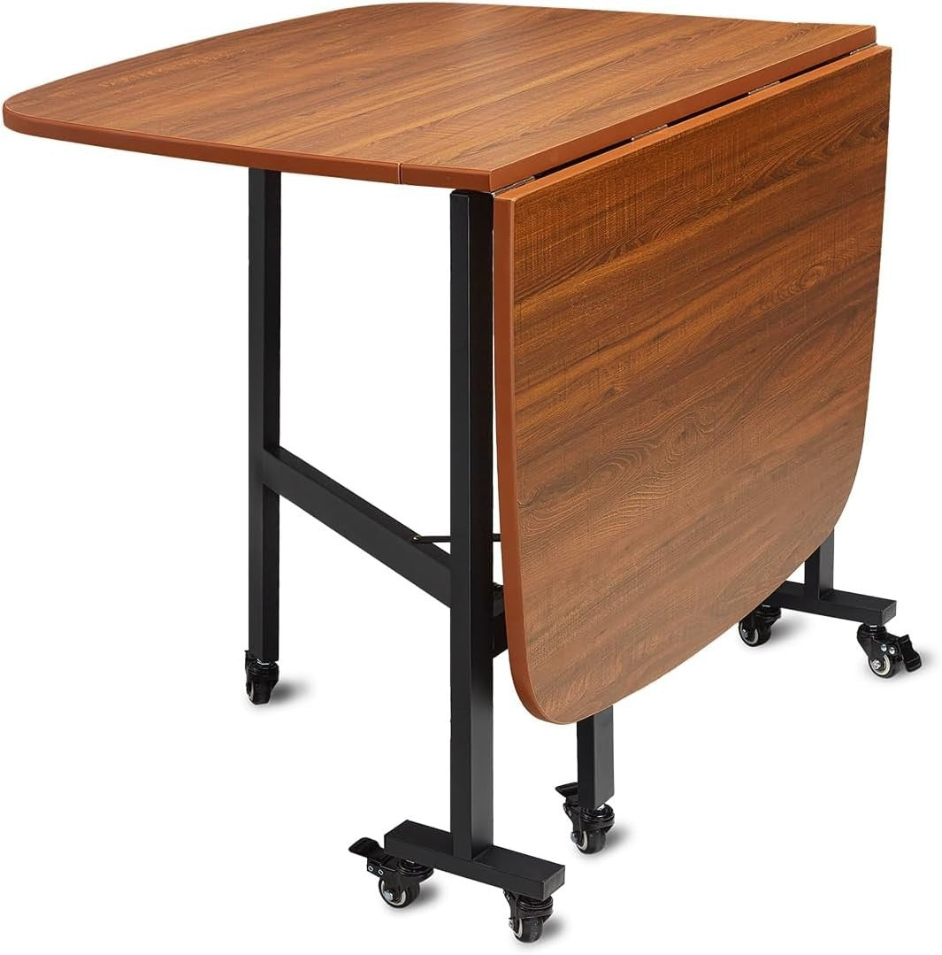 120CM Foldable Drop Leaf Dining Table with 6 Wheels for Small Spaces