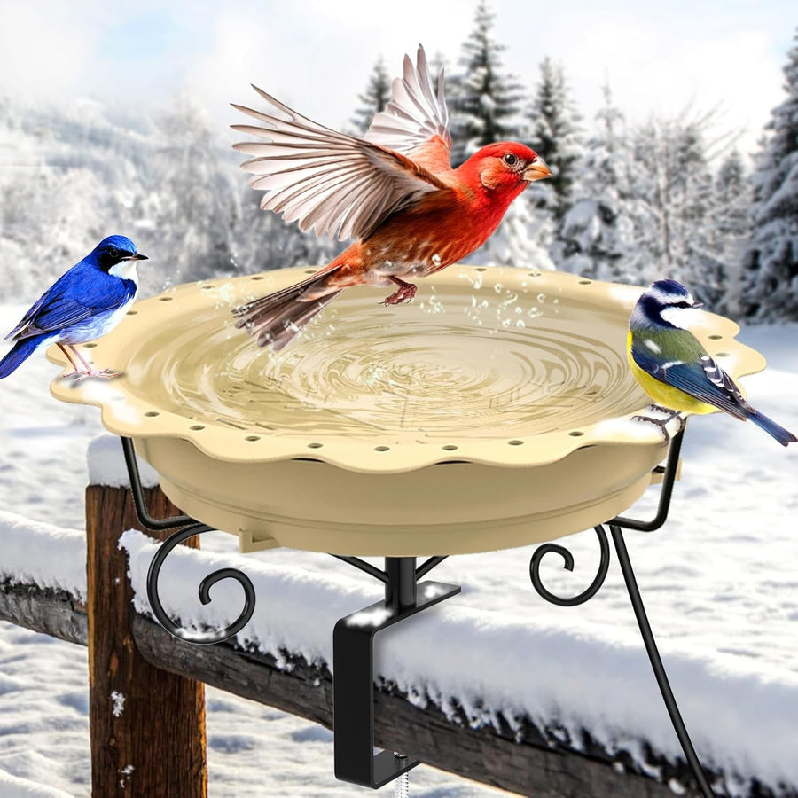 Heated Bird Bath for Winter 100W Thermostat Deck Mount Outdoor Water Feeder