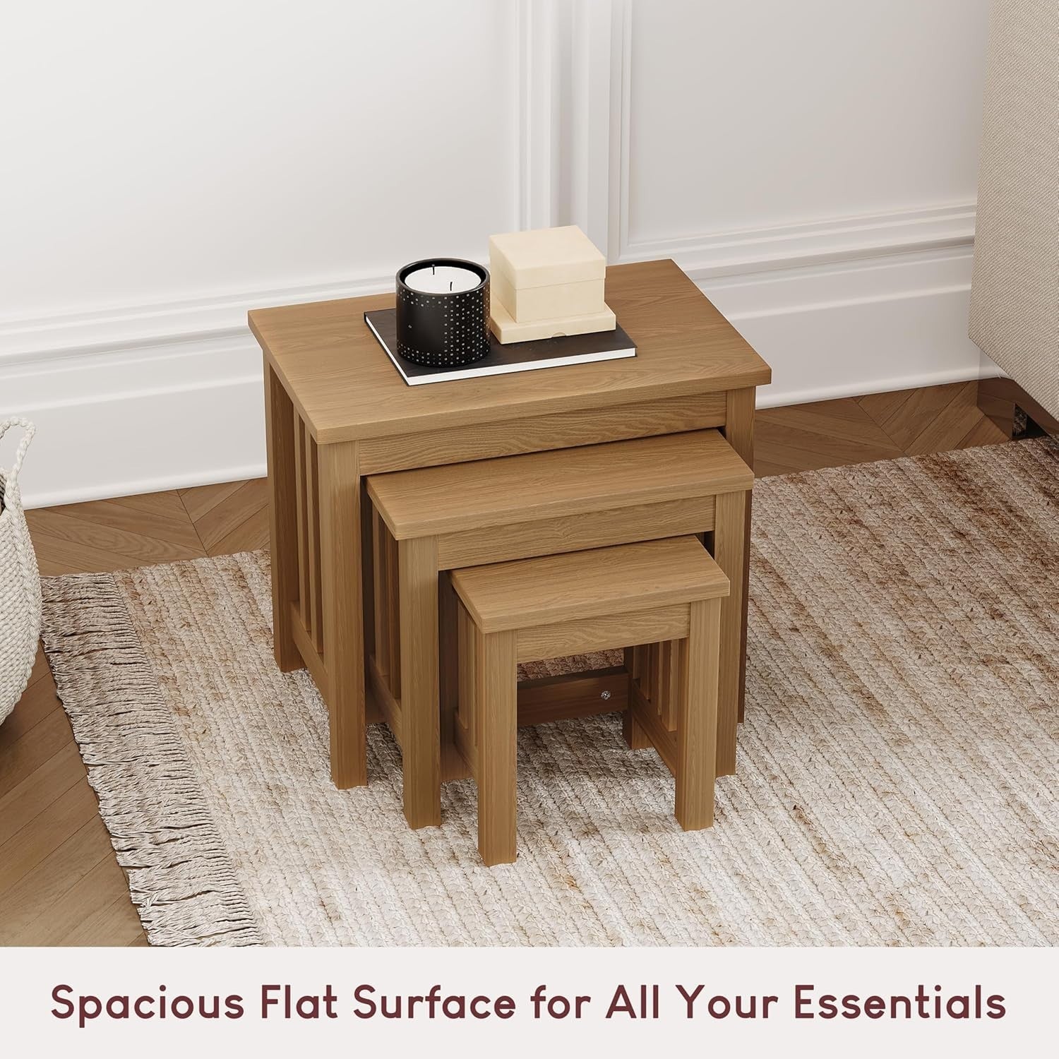 Modern Nesting Coffee Side End Tables Set of 3 Wax Ash Wood Beige DIY