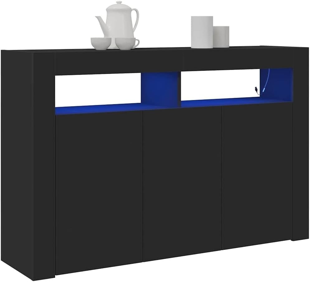 Modern Black LED Illuminated Sideboard Storage Cabinet 3 Doors Dining Room