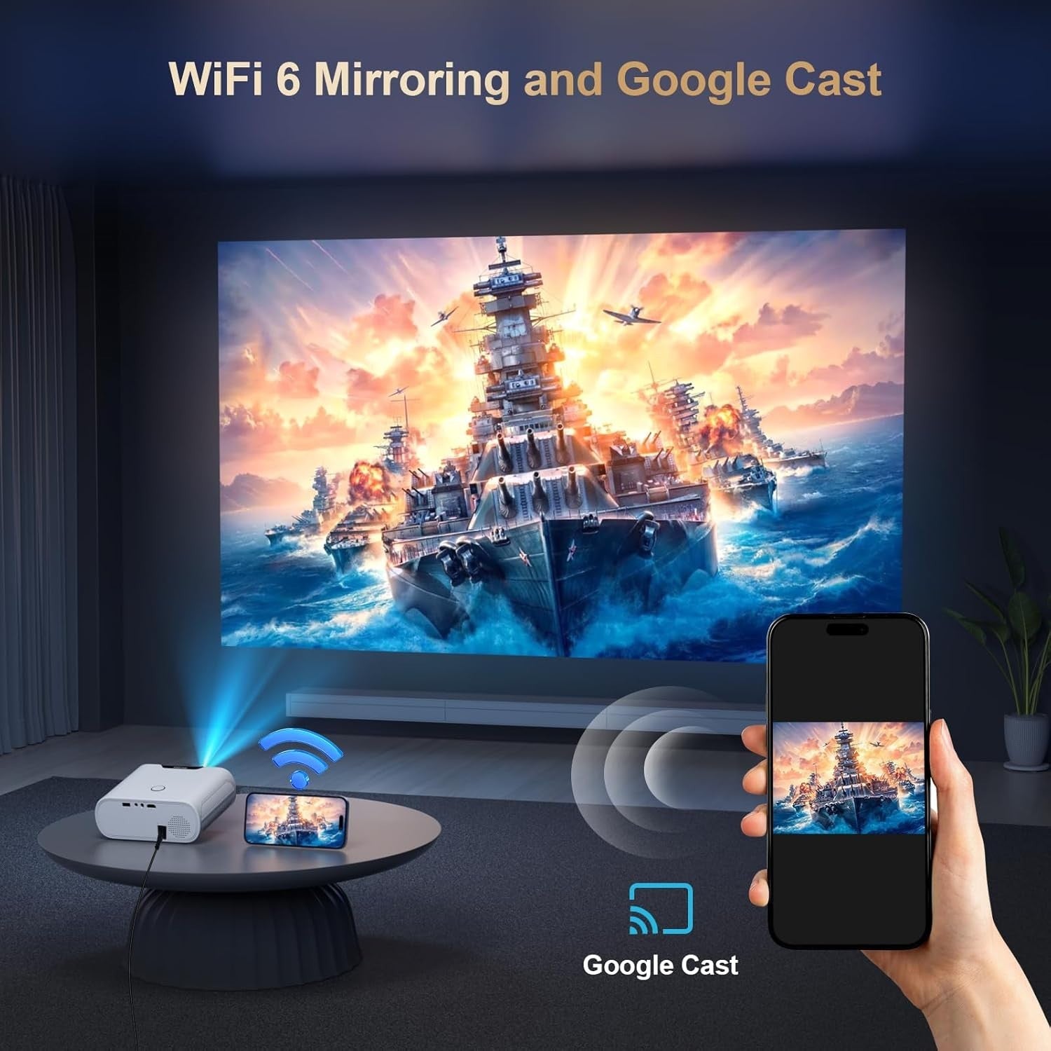 Smart 1080P Projector 1000 ANSI Google TV WiFi Bluetooth 4K