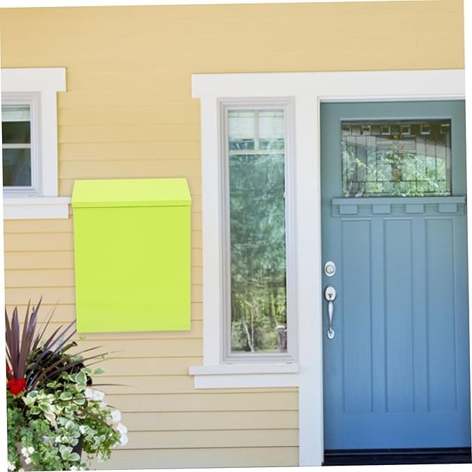 Wall Mounted Locking Mailbox Iron Secure Post Box Green Modern Slim Design