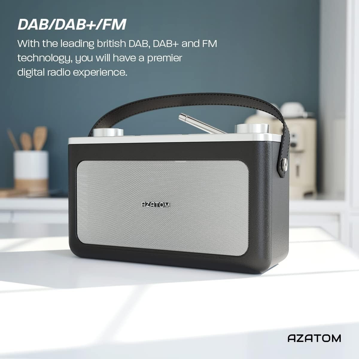 Portable DAB+ FM Radio Bluetooth Dual Alarm Leather Black Silver