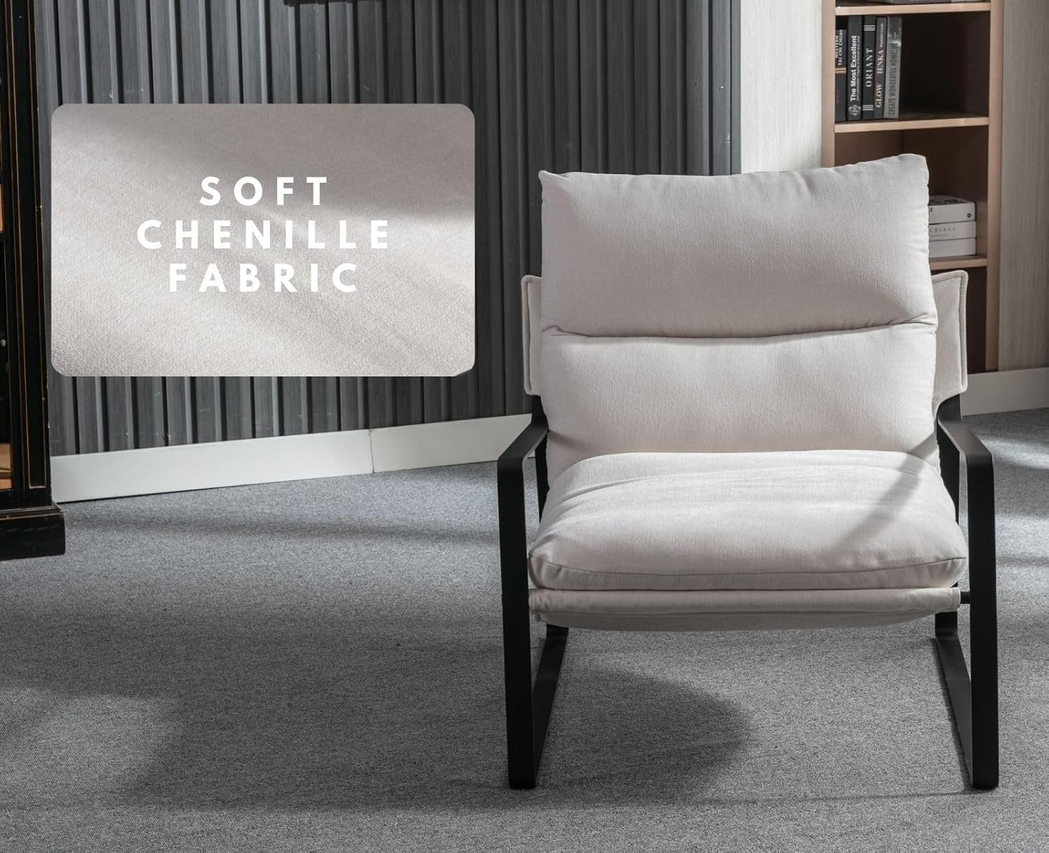 Modern Beige Lounge Armchair Sofa Chair Metal Frame Upholstered Seat