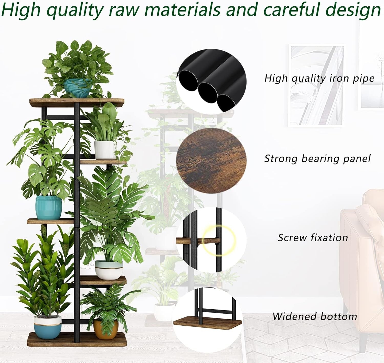5 Tier Metal Plant Stand Indoor 6 Pot Flower Rack Corner Display Shelf for Home